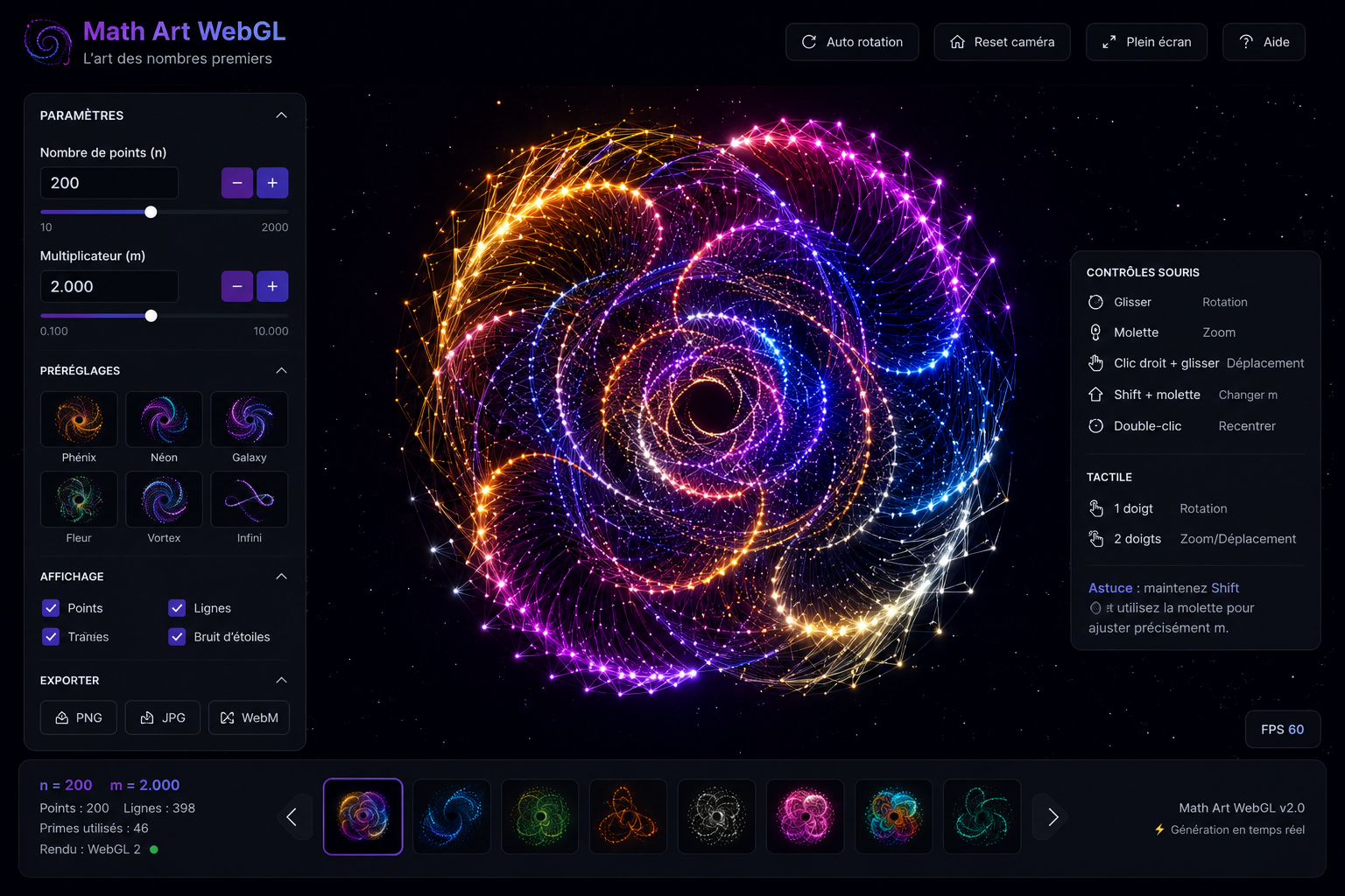 Aperçu de l’interface Math Art WebGL
